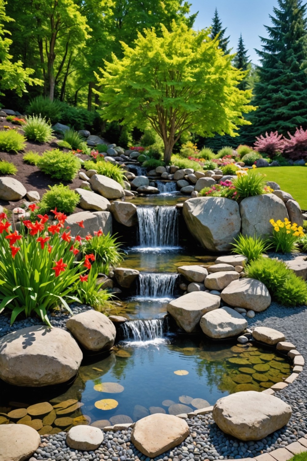 boulder_retaining_wall_with_water_feature Boulder Retaining Wall with Water Feature