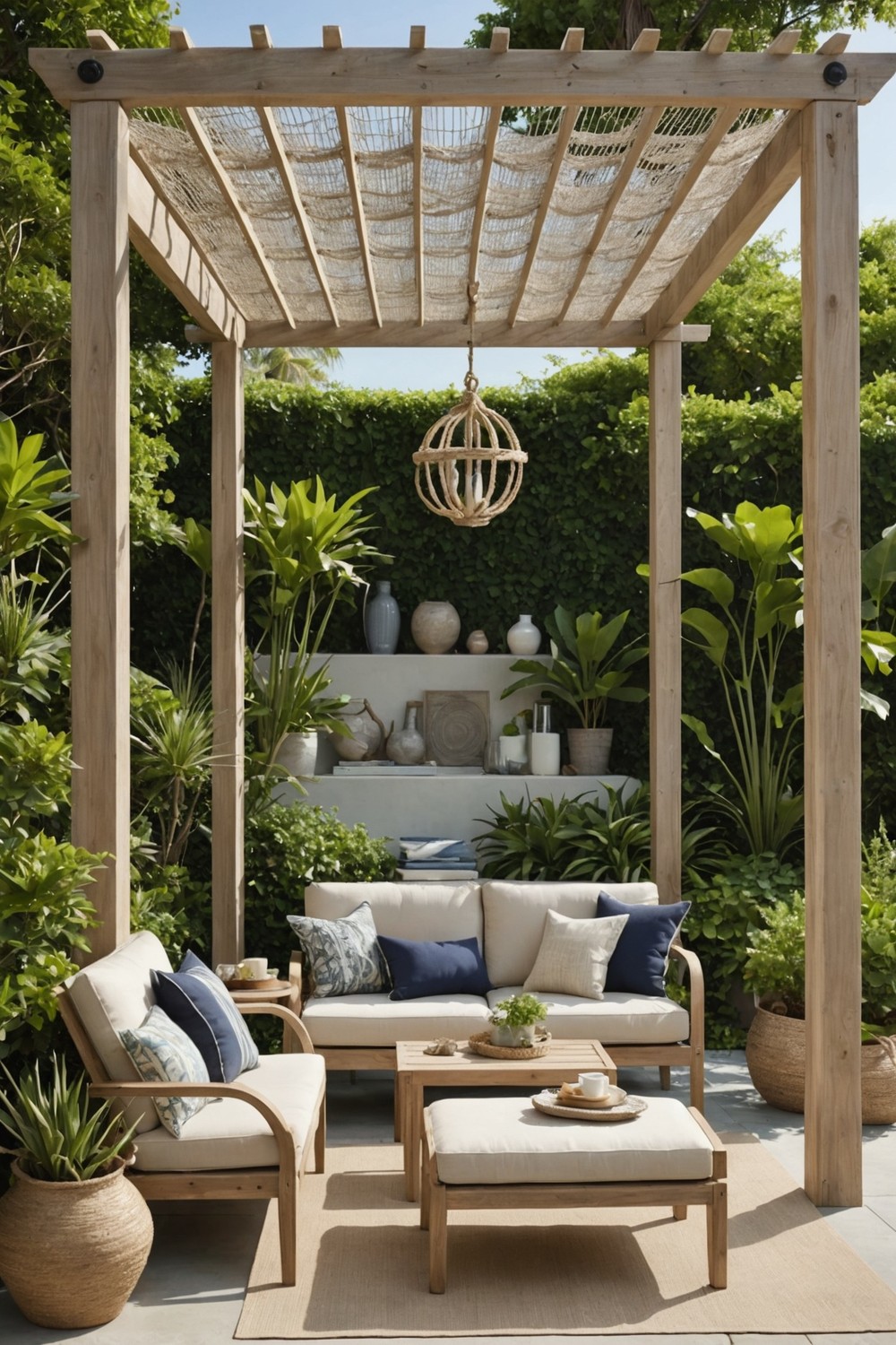Coastal Pergola with Nautical Rope Shades