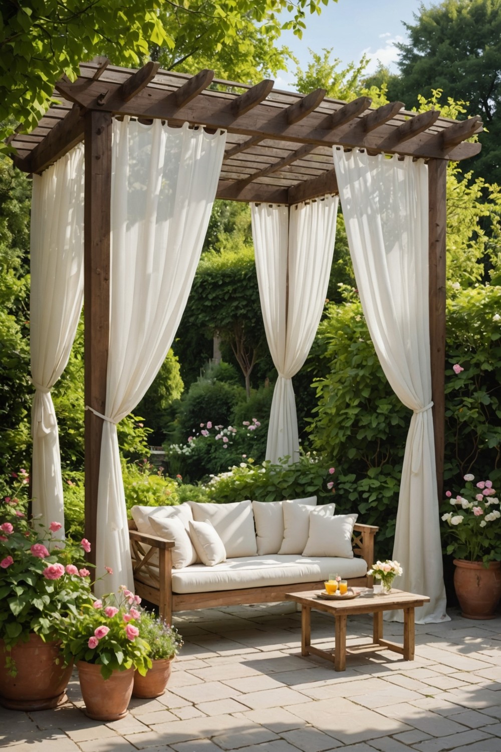 corner_pergola_with_hanging_curtains Corner Pergola with Hanging Curtains