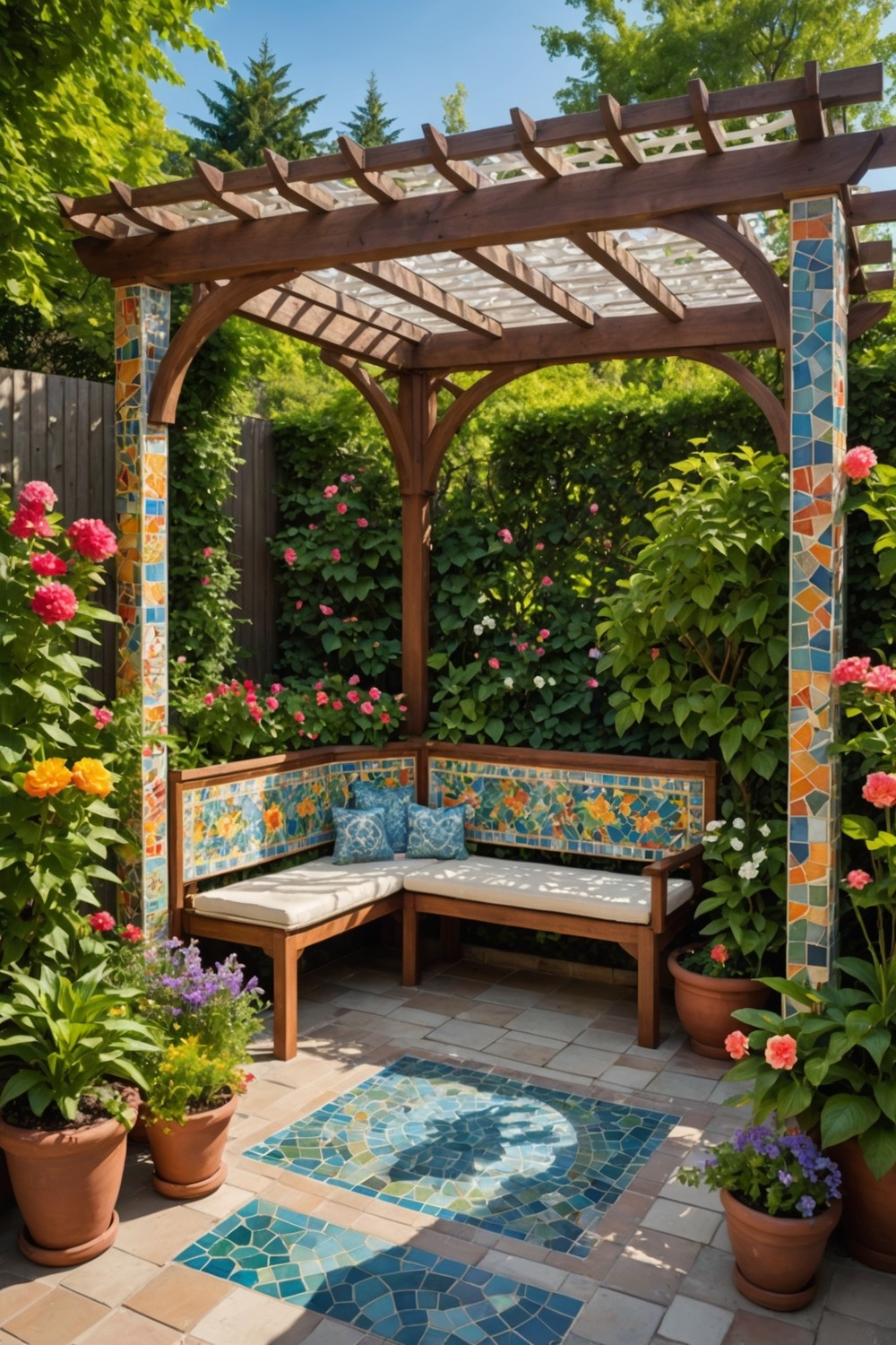corner_pergola_with_mosaic_tile_accents Corner Pergola with Mosaic Tile Accents