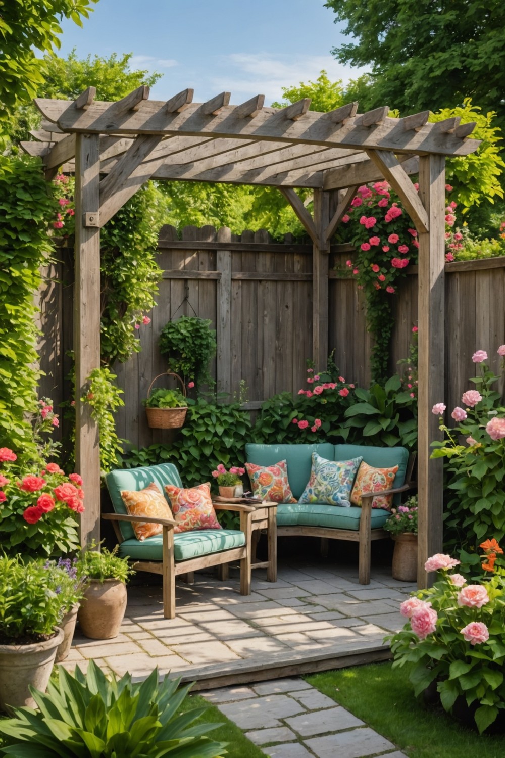 corner_pergola_with_weathered_wood_accents Corner Pergola with Weathered Wood Accents