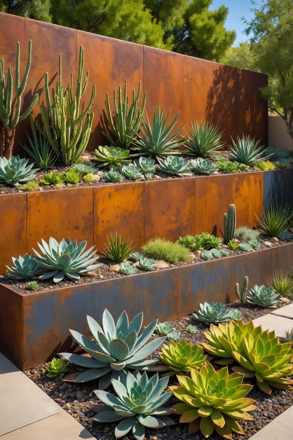 corten_steel_retaining_wall_with_succulent_garden Corten Steel Retaining Wall with Succulent Garden