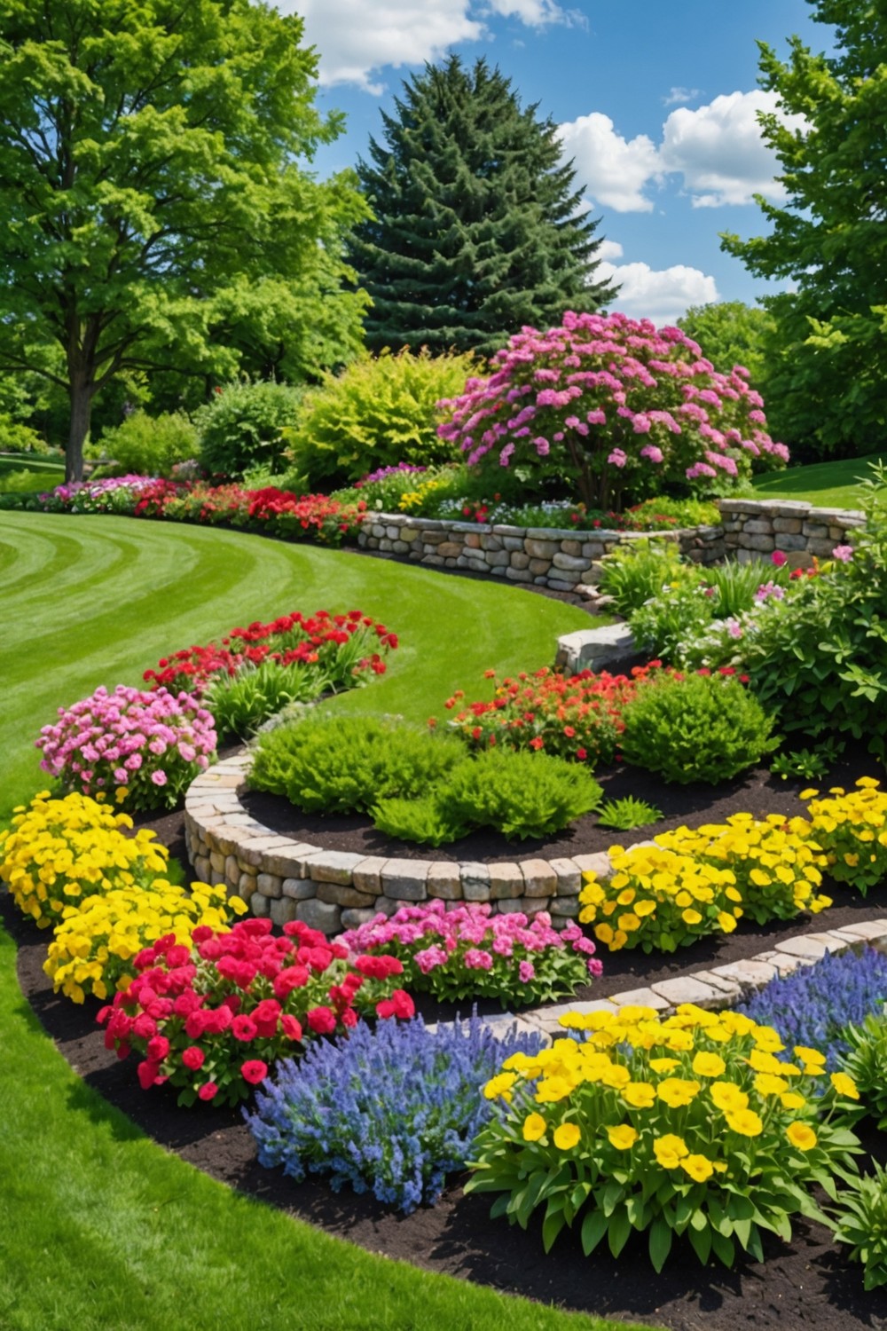 curved_retaining_wall_with_colorful_flower_arrangement Curved Retaining Wall with Colorful Flower Arrangement