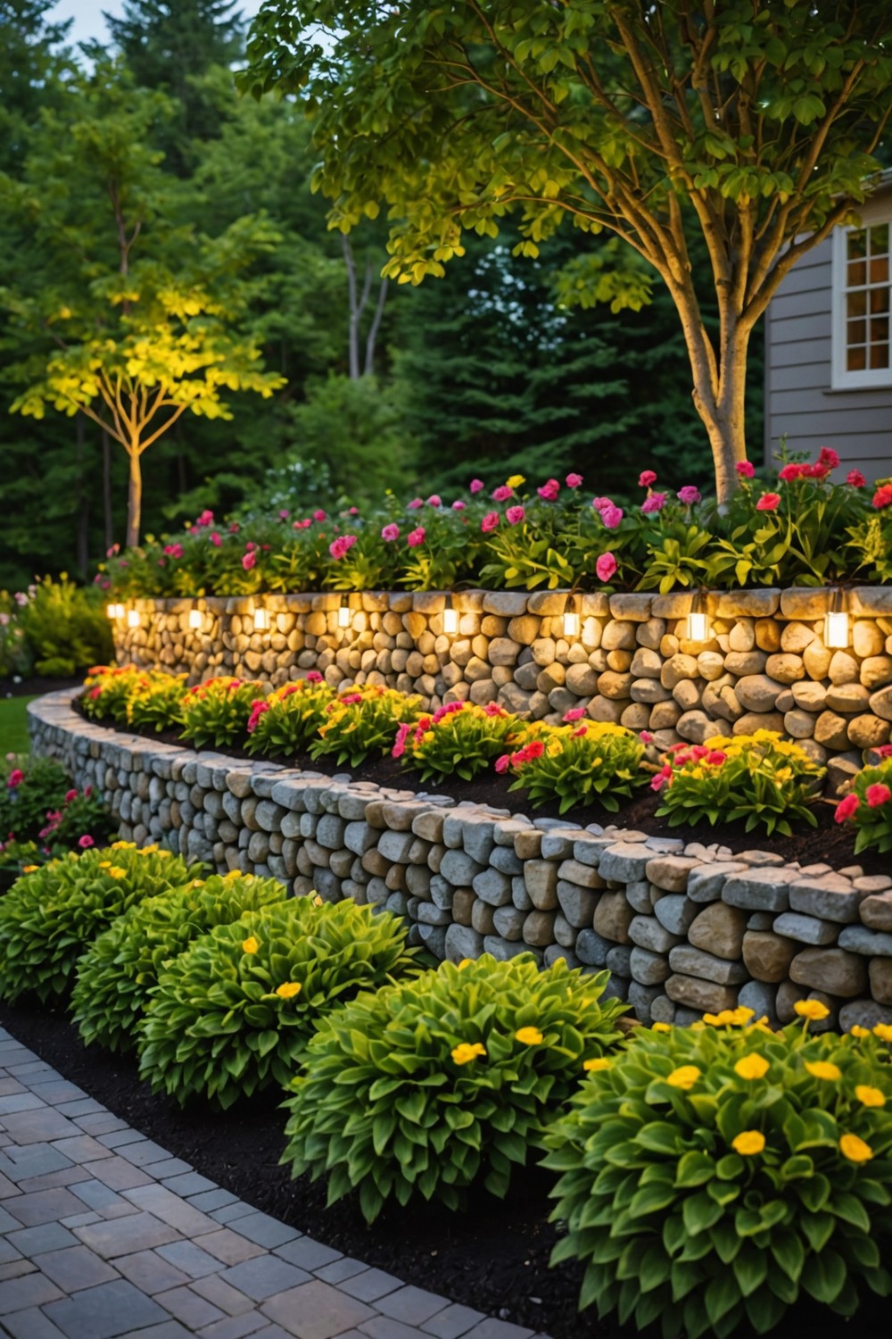 gabion_retaining_wall_with_decorative_lighting Gabion Retaining Wall with Decorative Lighting
