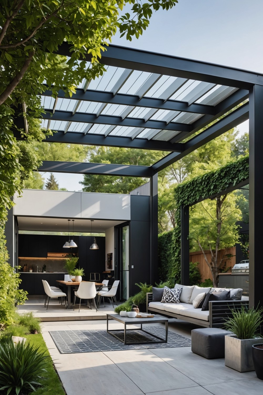 Geometric Pergola with Metal Roof