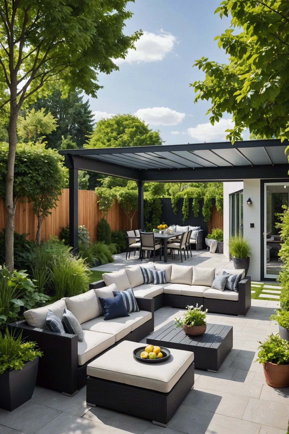 L-Shaped Patio with Cantilevered Roof
