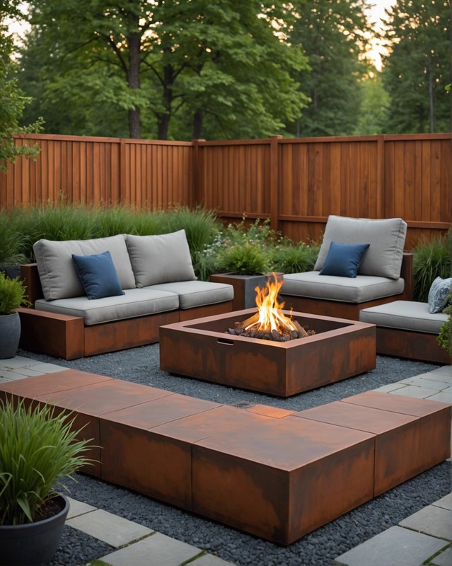 Modern Square Fire Pit with Corten Steel Surround