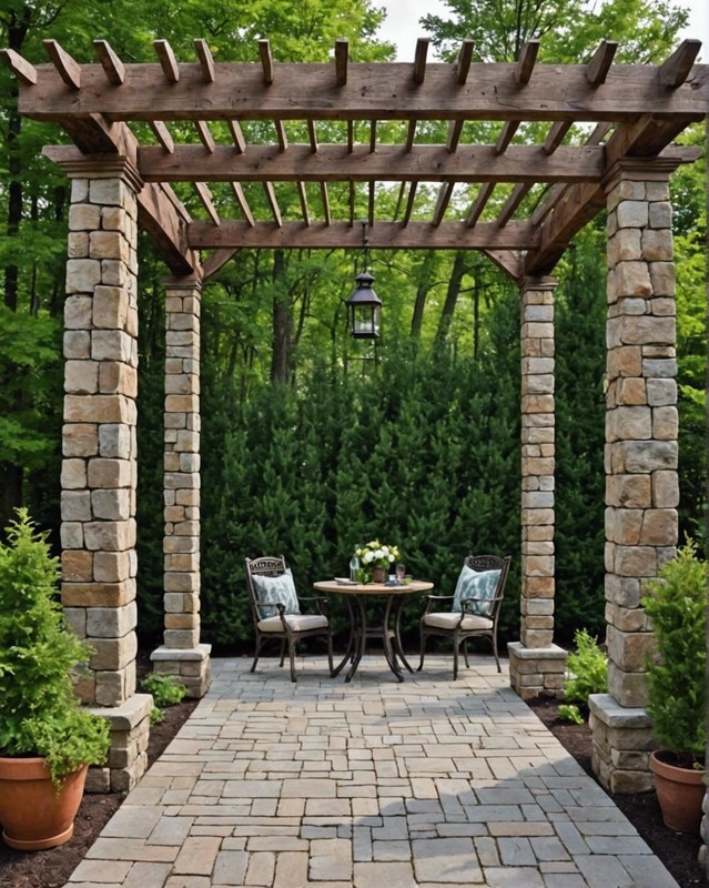 Rustic Pergola with Stone Columns