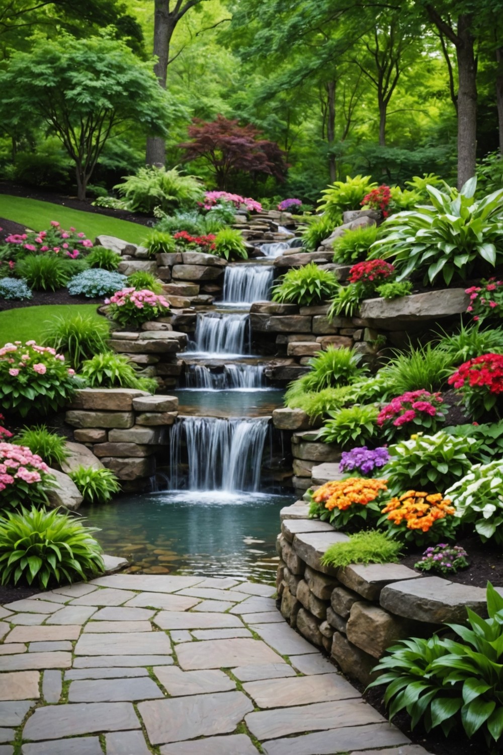 stacked_stone_retaining_wall_with_waterfall Stacked Stone Retaining Wall with Waterfall