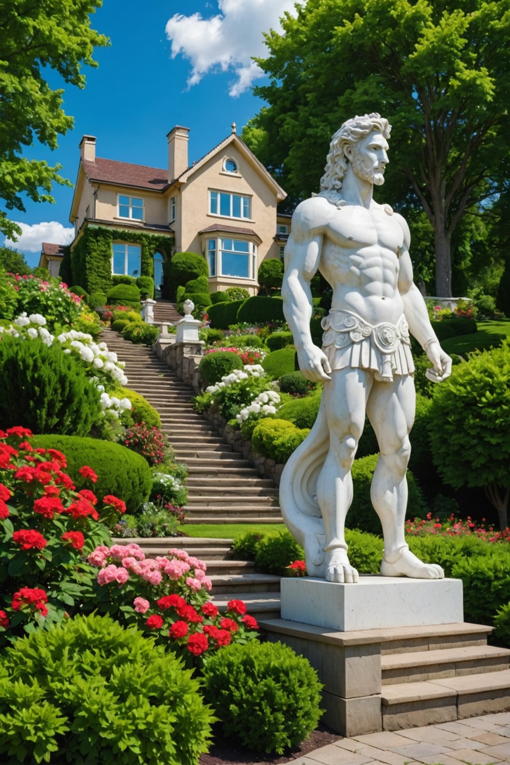 tall_retaining_wall_with_focal_point_statue Tall Retaining Wall with Focal Point Statue