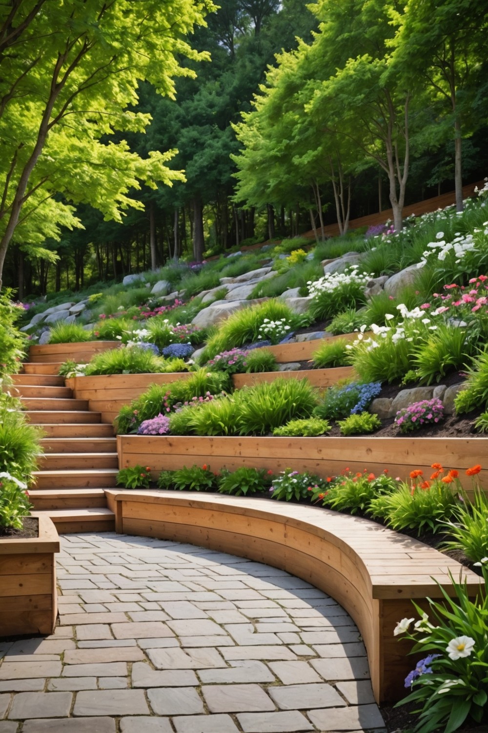 timber_retaining_wall_with_built-in_seating Timber Retaining Wall with Built-in Seating