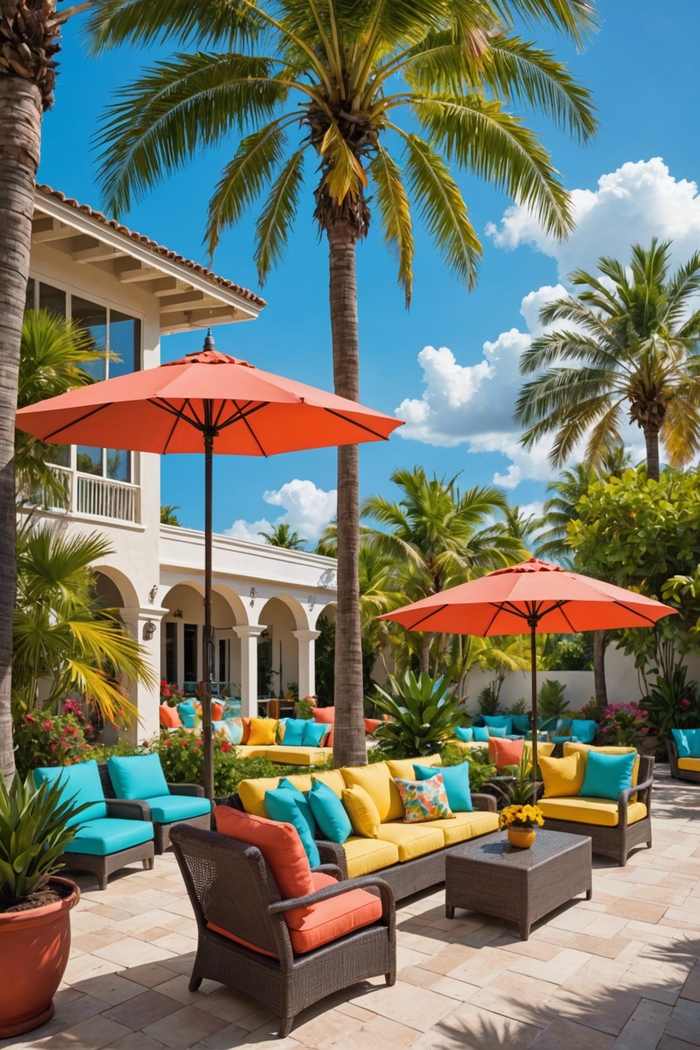 tropical_patio_with_palm_trees_and_colorful_accents Tropical Patio with Palm Trees and Colorful Accents