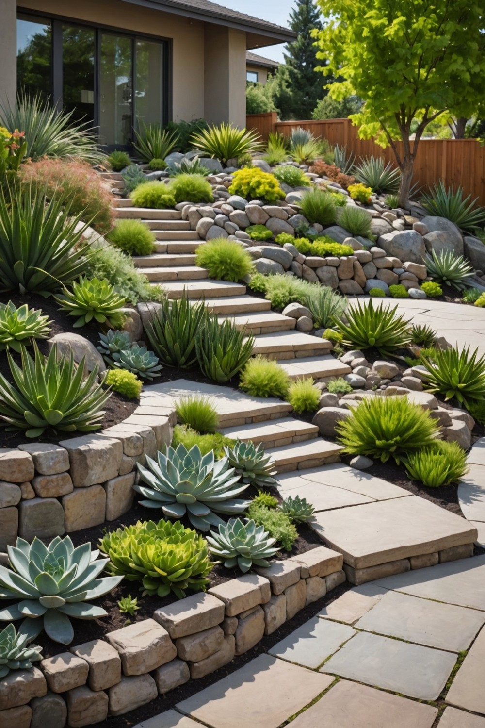 wavy_retaining_wall_with_succulent_displays Wavy Retaining Wall with Succulent Displays