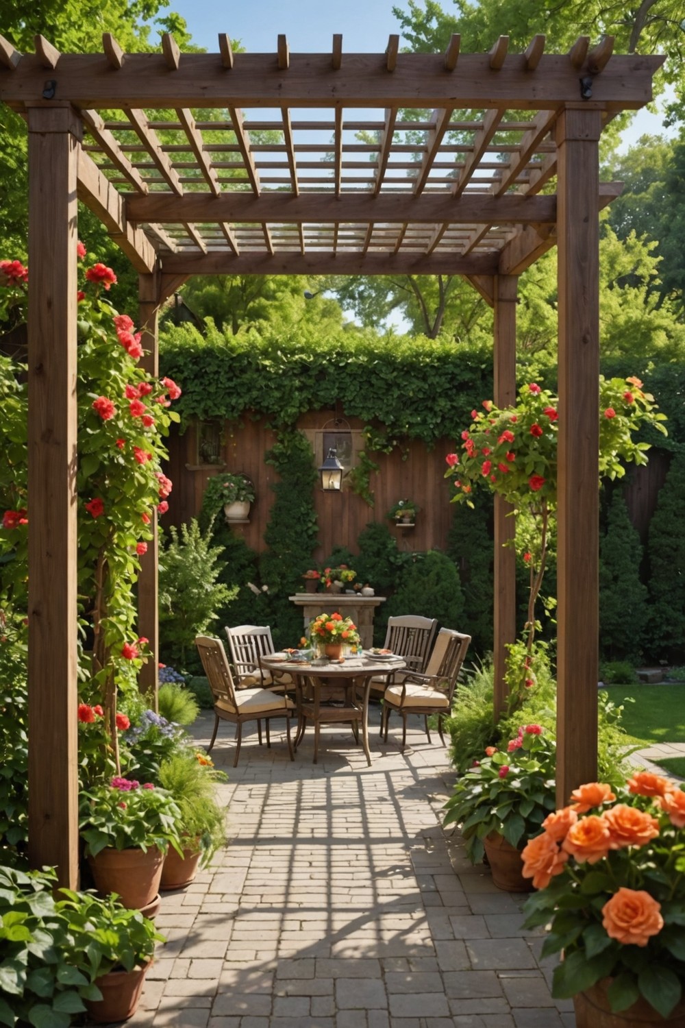 Wooden Pergola with Latticework Shade