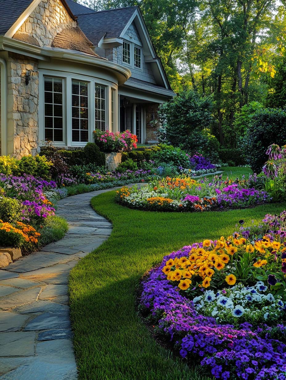 easy-front-garden-ideas-on-a-budget-25 25. Cottage-Style Garden with Overflowing Blooms