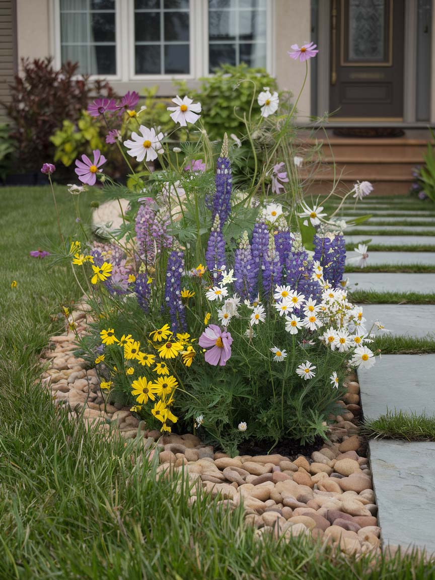 easy-front-garden-ideas-on-a-budget-4 4. Cottage-Inspired Wildflower Border