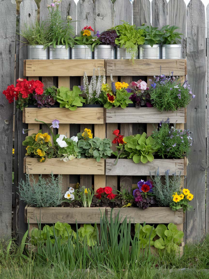garden-budget-ideas-1 1. Vertical Garden with Repurposed Wooden Pallets