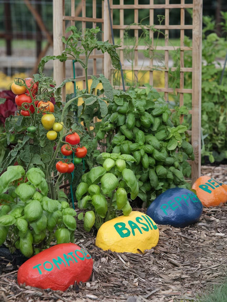 garden-budget-ideas-12 12. Painted Stones for Herb and Vegetable Markers