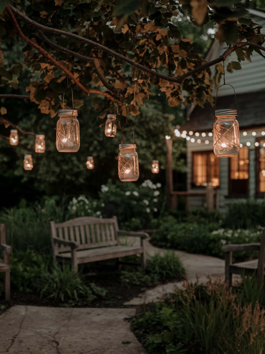 garden-budget-ideas-18 18. Mason Jar Lanterns for Magical Evenings