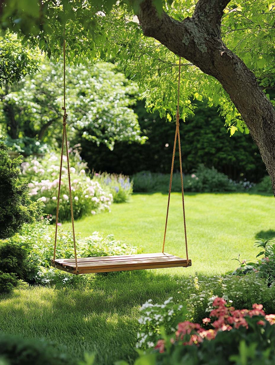 garden-budget-ideas-21 21. Tree Swing for a Nostalgic Backyard Touch