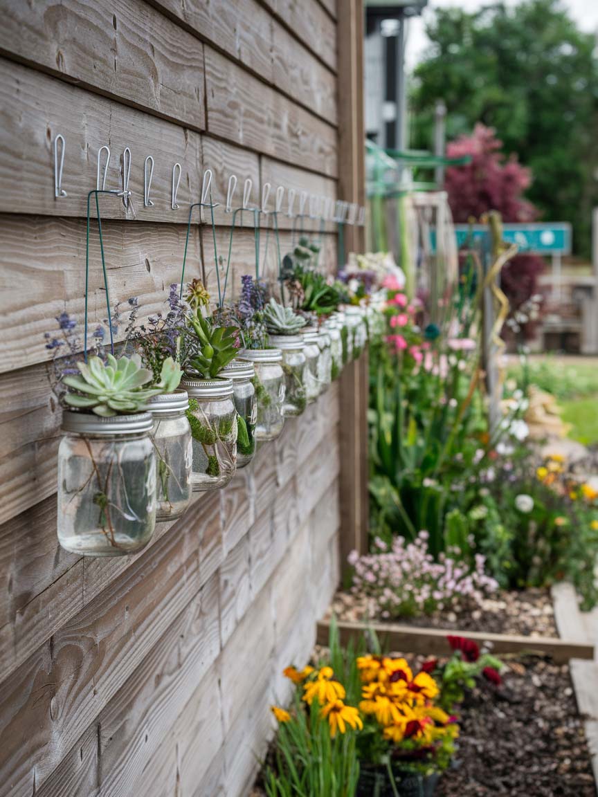 garden-budget-ideas-4 4. Hanging Mason Jar Planters