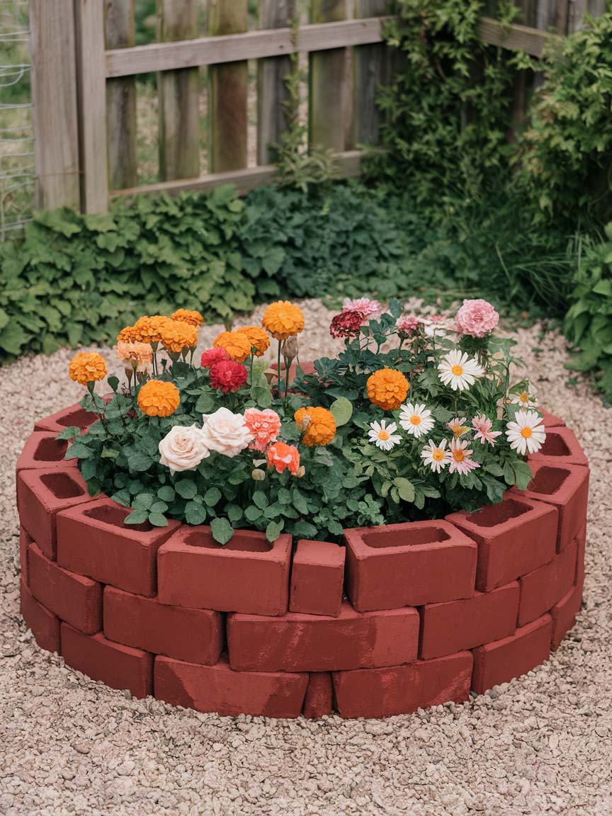 garden-budget-ideas-8 8. Brick Flower Bed for Classic Charm