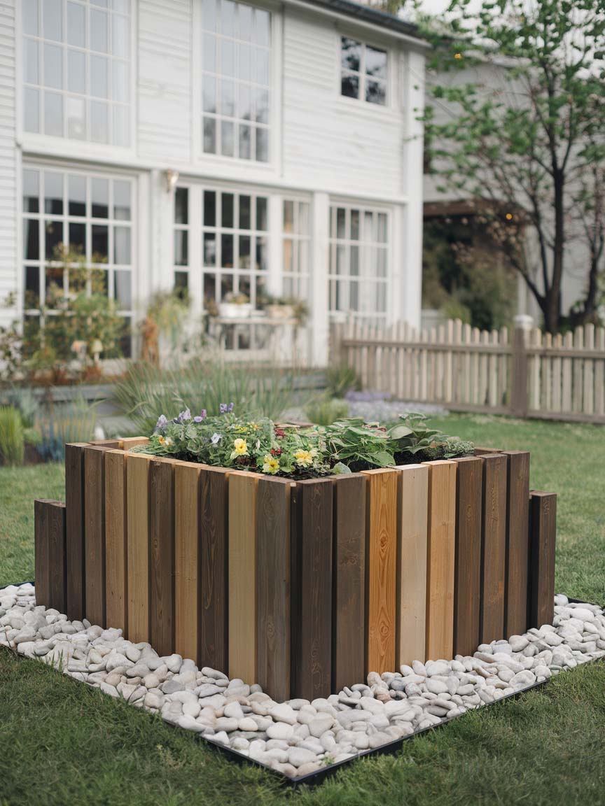 stunning-garden-designs-10 10. Natural Wooden Planter in a Cozy Backyard