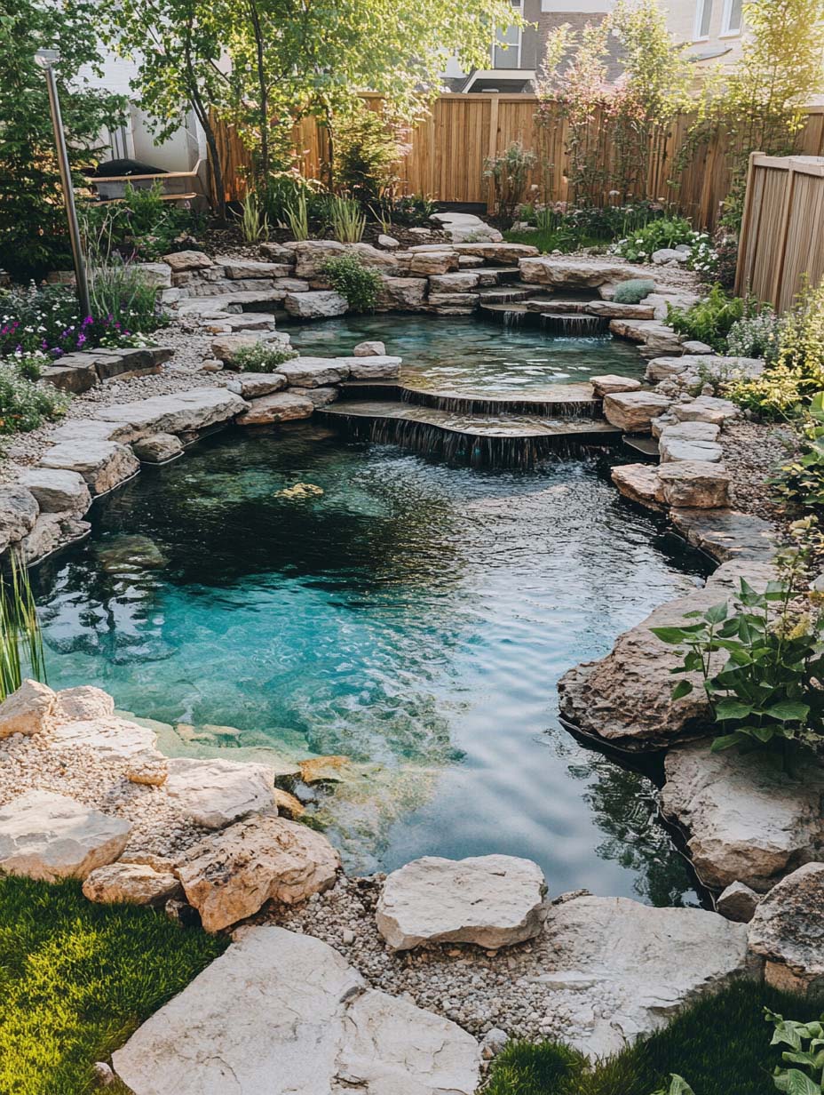 stunning-garden-designs-15 15. Natural Pool with Stone Waterfalls