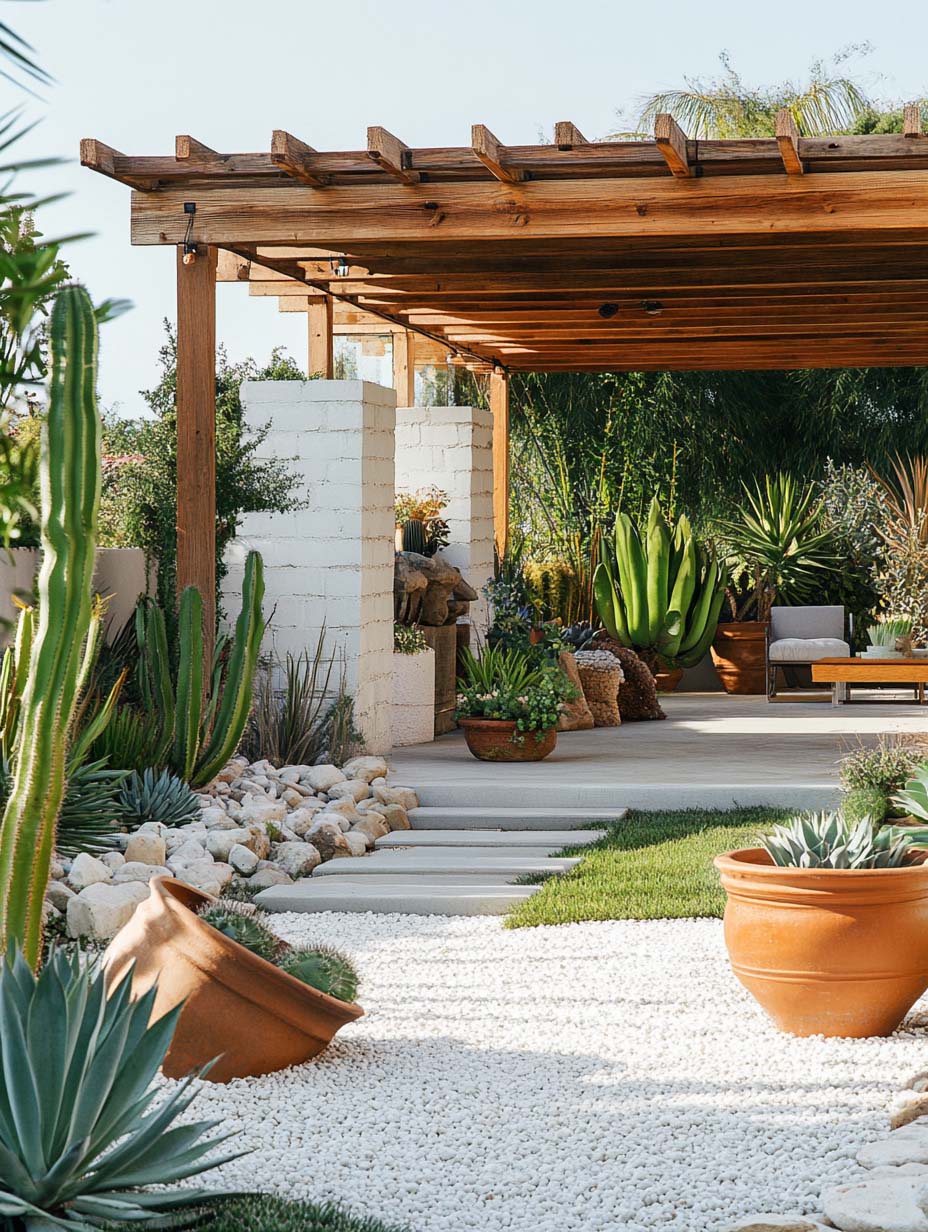 stunning-garden-designs-17 17. Rustic Pergola with Succulent Garden