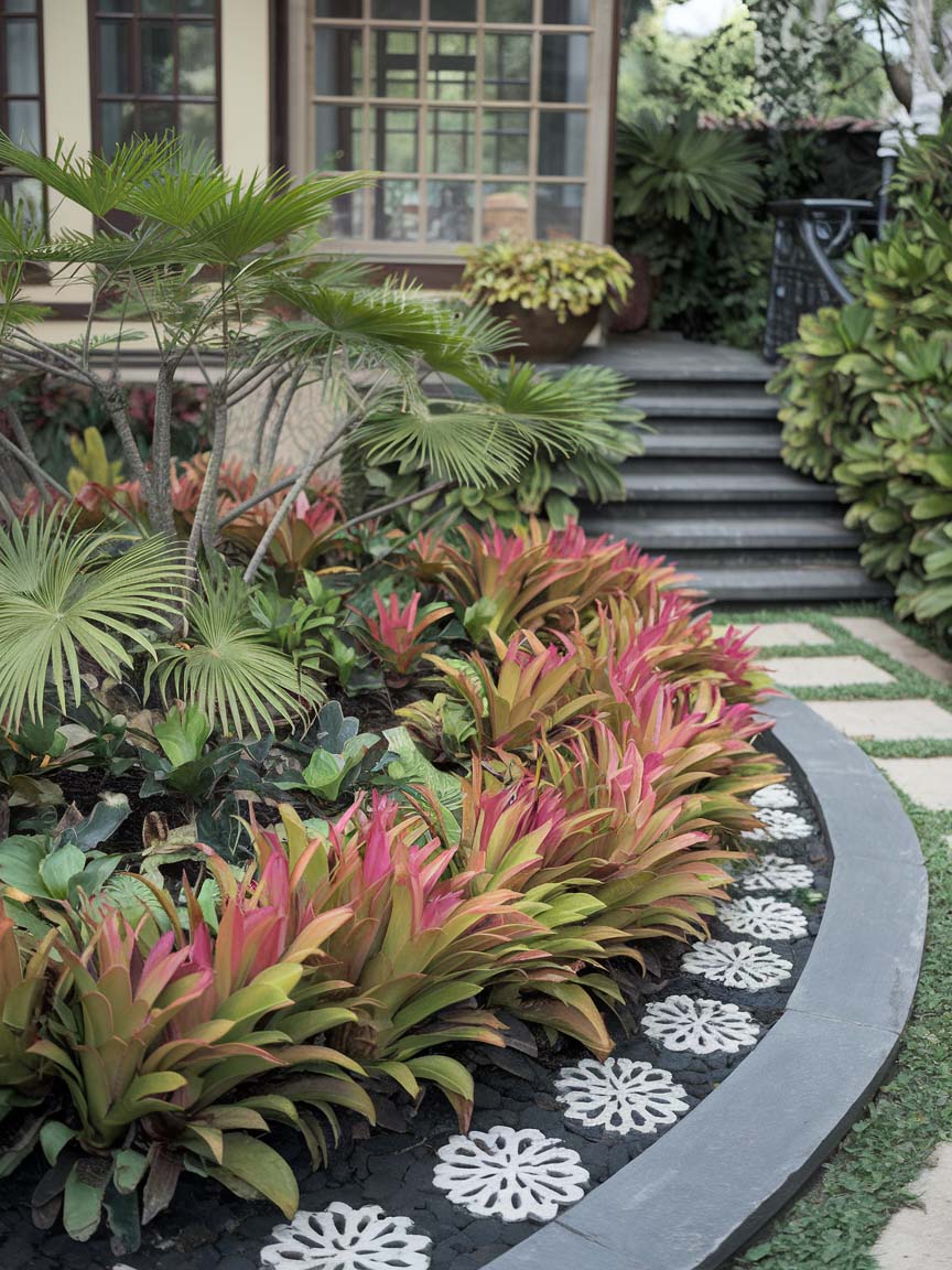 stunning-garden-designs-26 26. Tropical Garden with Bromeliad Highlights