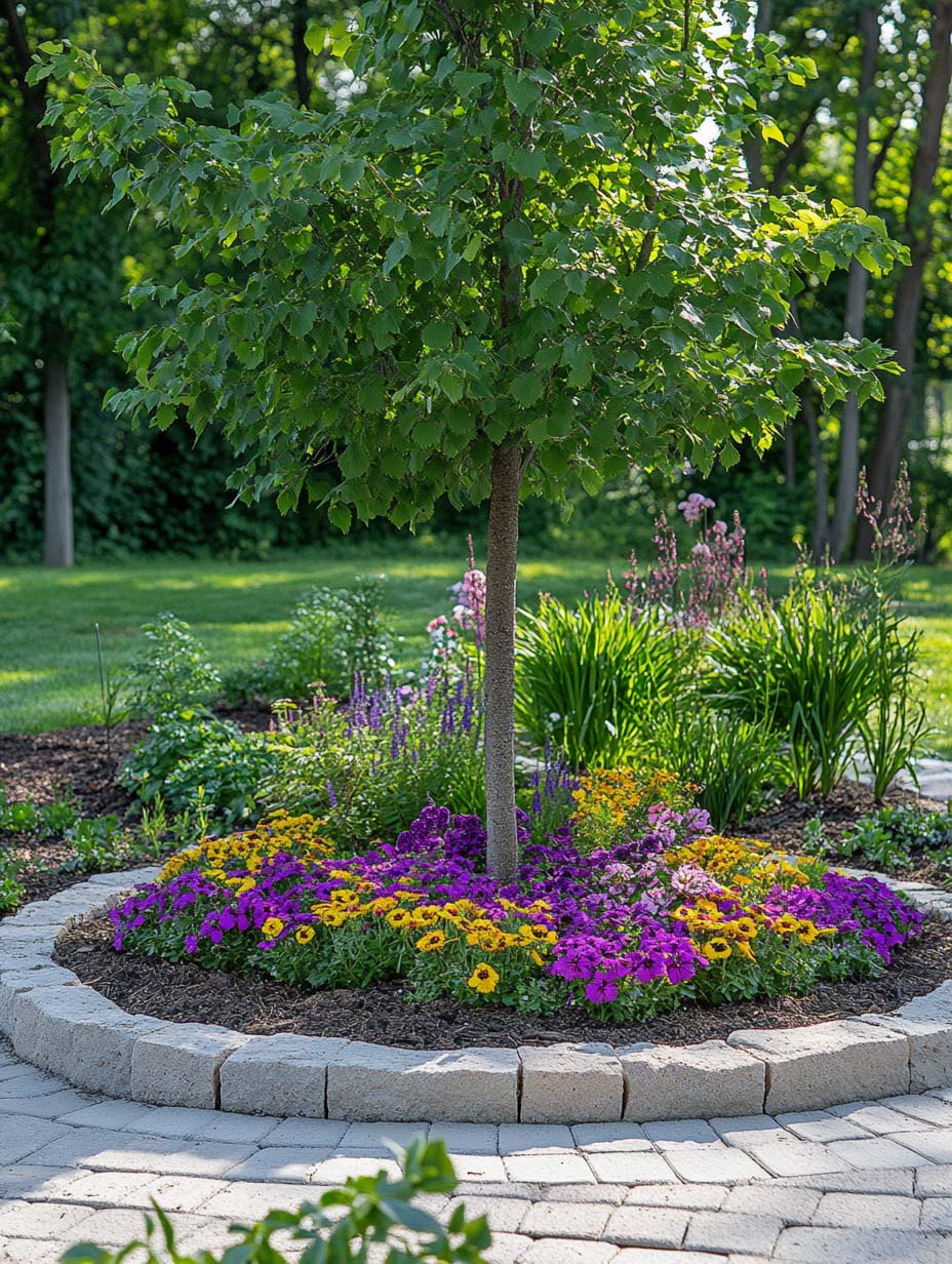 stunning-garden-designs-3 3. Vibrant Tree Ring with Seasonal Blooms
