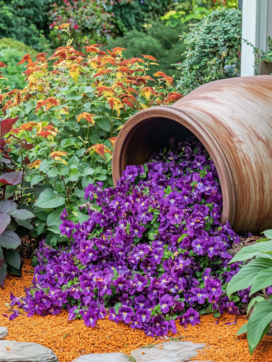 stunning-garden-designs-7 7. Purple Cascade of Blooms in a Rustic Setting