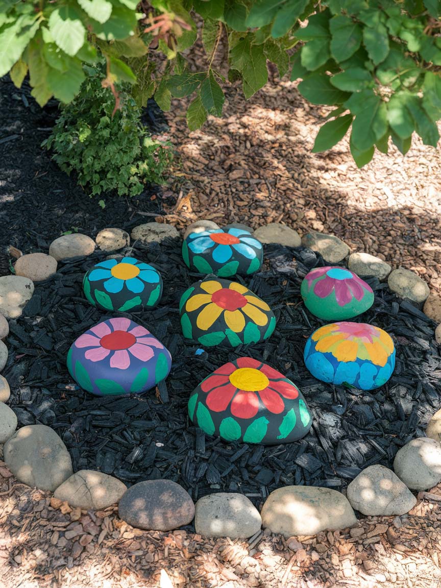 stunning-garden-designs-9 9. Painted Rock Garden with Floral Motifs